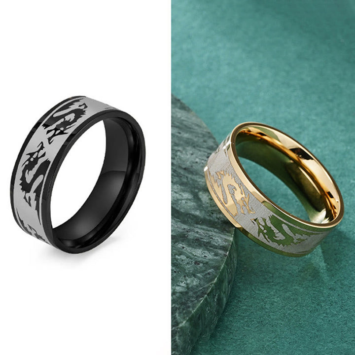 Buddha Stones Dragon Sculpté Protection Force Bague acier titane