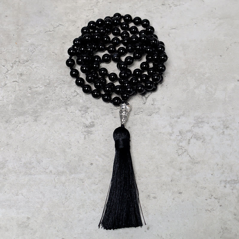 Collier de perles de prière de méditation de yoga en perles d'onyx noir de 108 Buddha Stones