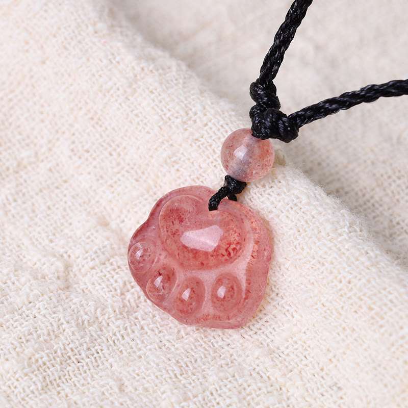 Collier pendentif de guérison en forme de patte de chat avec quartz fraise et Buddha Stones - image 5
