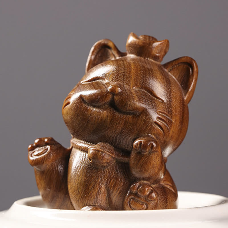 Mini lingot de bois de santal vert en Buddha Stones, chat porte-bonheur sculpté, décorations de bureau pour la paix - image 4