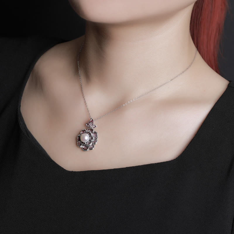 Collier pendentif de guérison en perles de pivoine en argent sterling 999 Buddha Stones