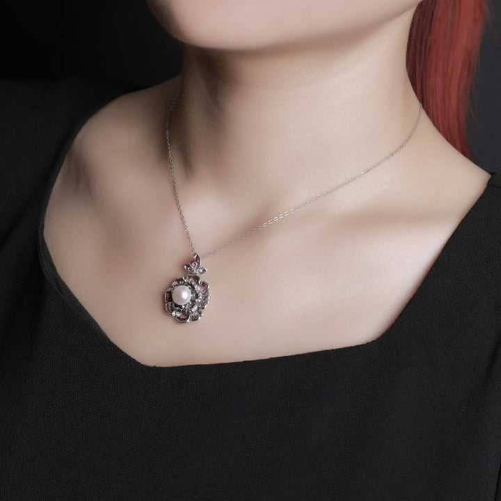 Collier pendentif de guérison en perles de pivoine en argent sterling 999 Buddha Stones