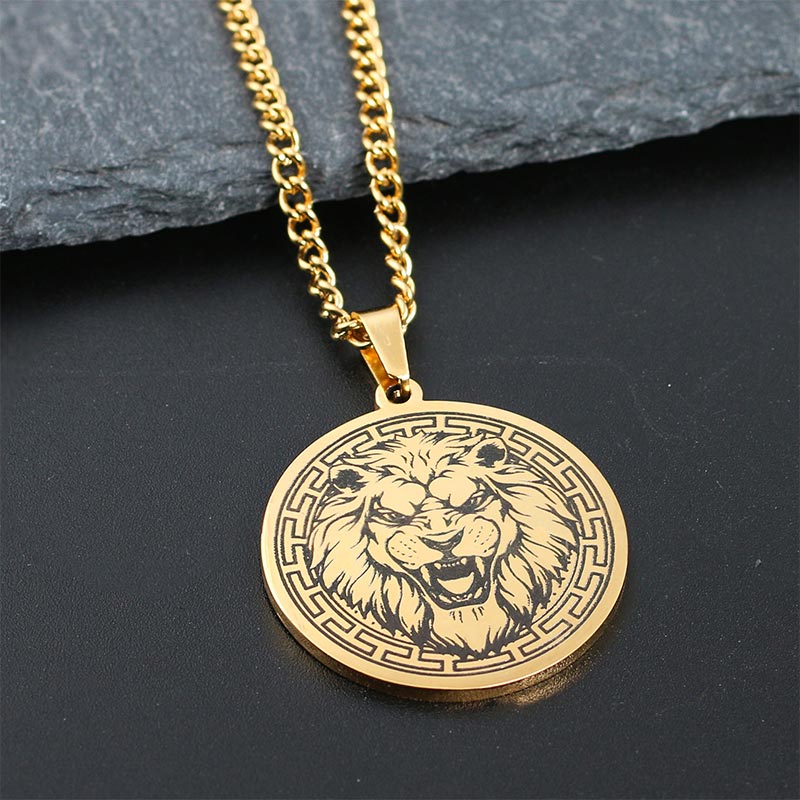 Collier pendentif de protection en acier titane avec Buddha Stones et animaux