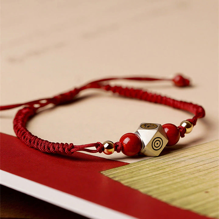 Bracelet tressé calme en cinabre avec Bouddha du zodiaque chinois en argent sterling 925 fait à la main avec Buddha Stones - Corde rouge épaisse (tour de poignet 14-17 cm) - Bouddha Chien/Cochon-Amitabha - image 0