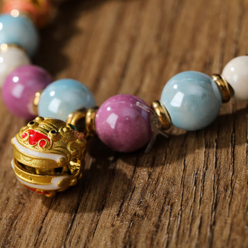 Buddha Stones Tibétain Zakiram Déesse de la Richesse Lapin Tête de Lion Charme Liuli Verre Encens Cendres Perle de Porcelaine Bracelet de Protection