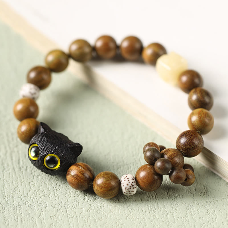 Bracelet apaisant pour chat en bois de santal vert et Buddha Stones - Bois de santal vert (Cure♥ Positif) (Circonférence du poignet 14-17 cm) - image 1