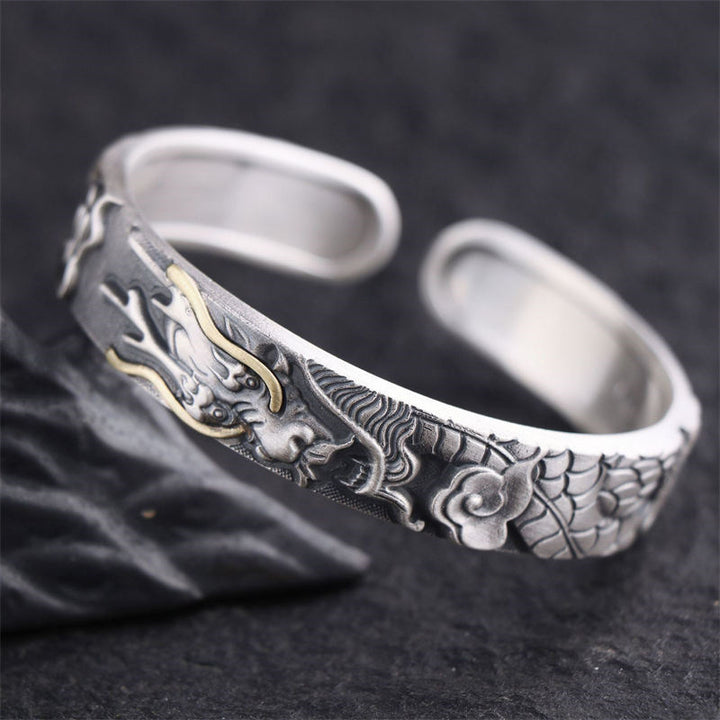 Bracelet de protection en argent sterling 999 Buddha Stones et dragon