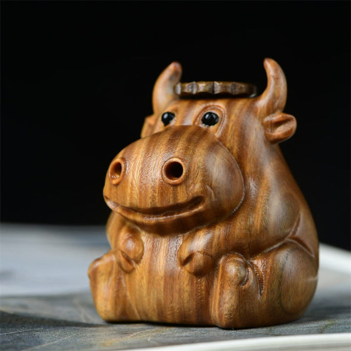 Brûleur d'encens à reflux en Buddha Stones en bois de santal vert et mignon motif de veau pour méditation