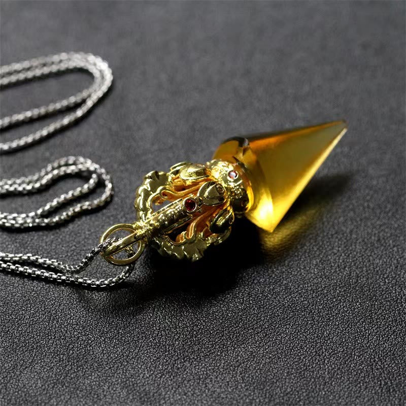 Collier pendentif en cristal de force Lotus Liuli à 4 griffes avec Buddha Stones tibétaines Dorje Vajra