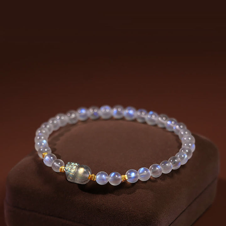 Bracelet de guérison PiXiu en pierre de lune naturelle en argent sterling 925 plaqué or avec Buddha Stones