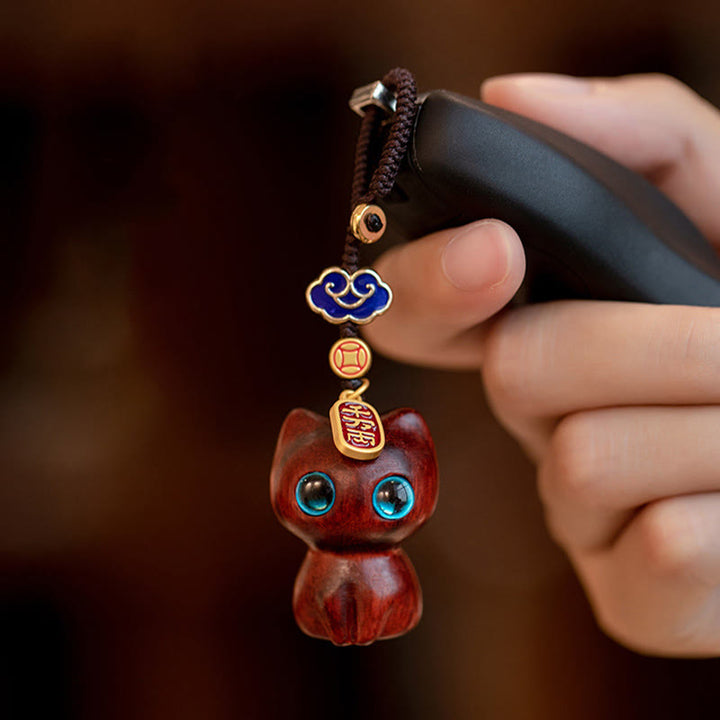 Porte-clés de protection en bois de santal rouge et ébène avec petites feuilles de Buddha Stones, porte-clés pour téléphone, décoration à suspendre - image 4