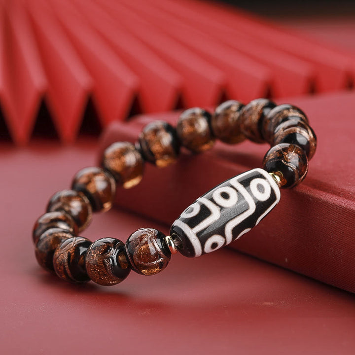 Buddha Stones Perle Dzi tibétaine à neuf yeux Perle Dzi à trois yeux Bracelet de richesse en perles de verre Liuli