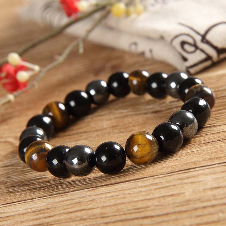 Ensemble collier et bracelet en œil de tigre tibétain Buddha Stones