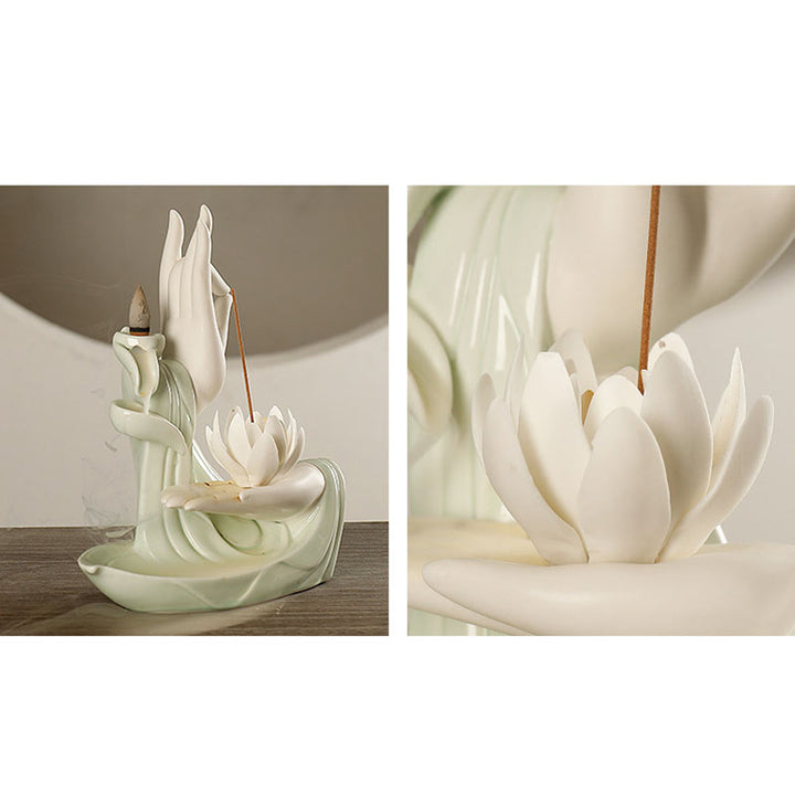 Pierres de Bouddha Brûleur d'encens tibétain avec bénédiction du lotus