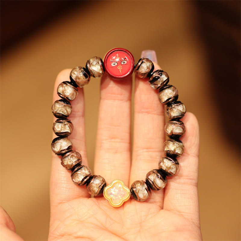 Bracelet de perles de fortune Thangka Tibétain en or représentant la famille des cinq dieux de la richesse