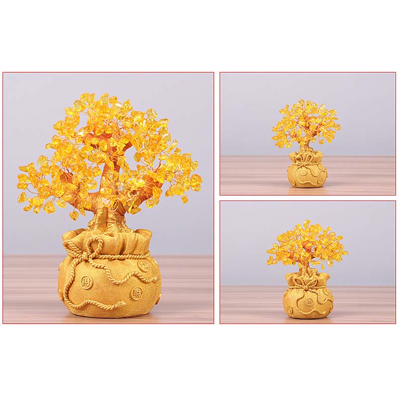 Buddha Stones Citrine naturelle Ornement de pierre précieuse pour arbre à argent - Feng Shui pour la prospérité