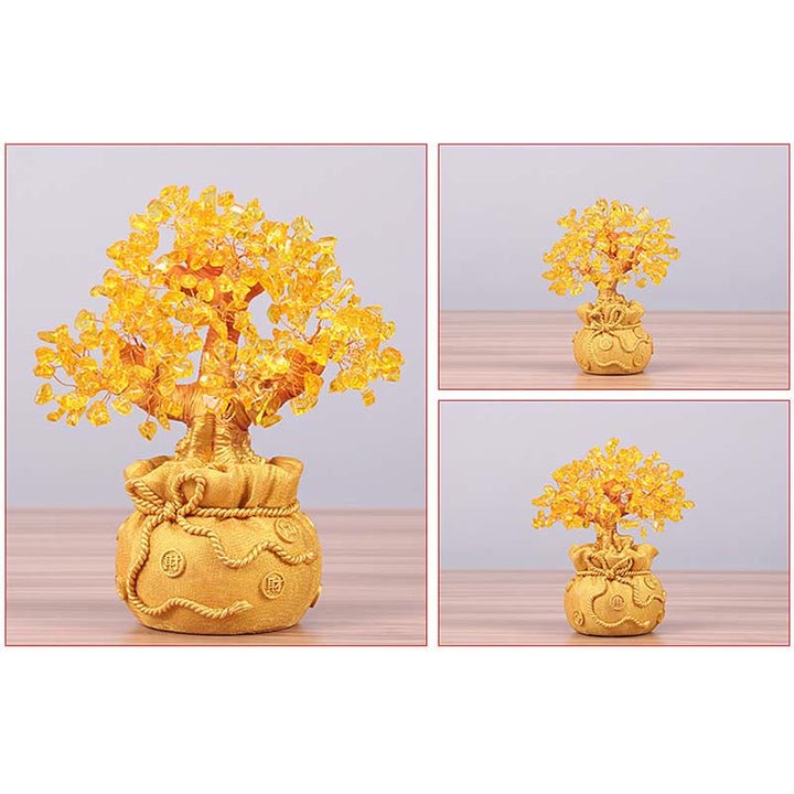 Buddha Stones Citrine naturelle Ornement de pierre précieuse pour arbre à argent - Feng Shui pour la prospérité