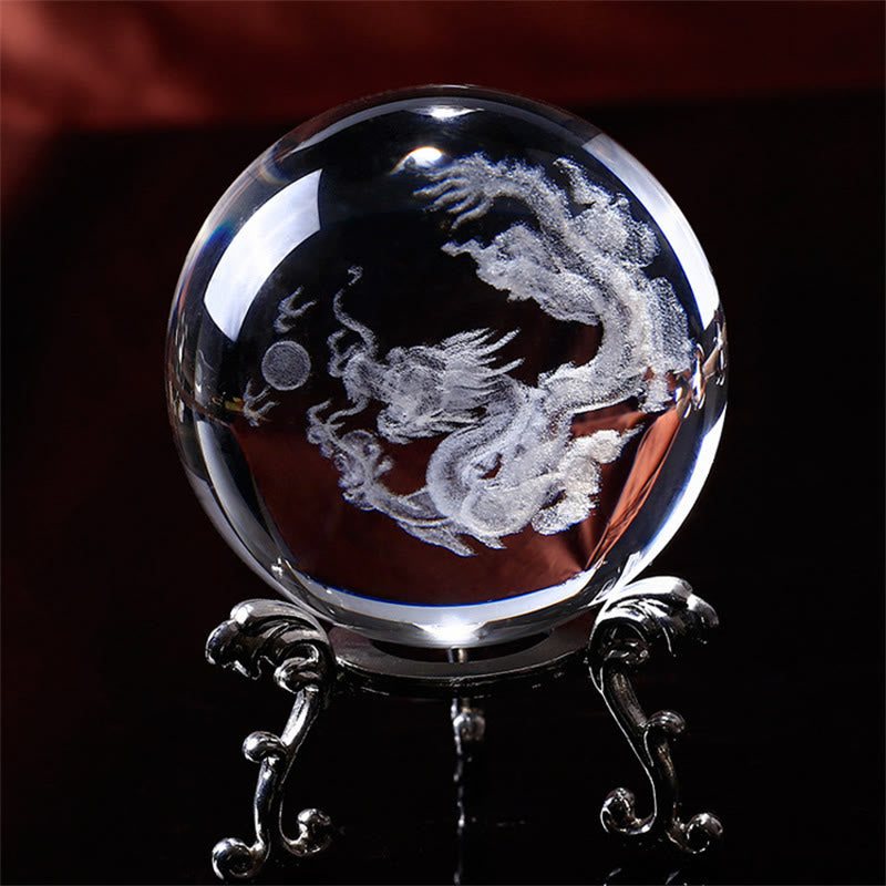 Décoration de bénédiction en cristal blanc avec dragon et lotus - Dragon - image 0