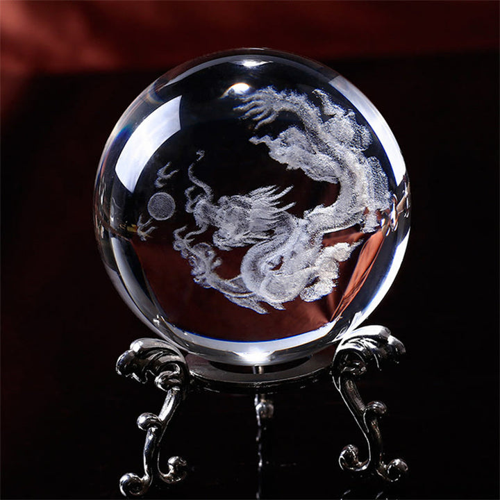 Décoration de bénédiction en cristal blanc avec dragon et lotus