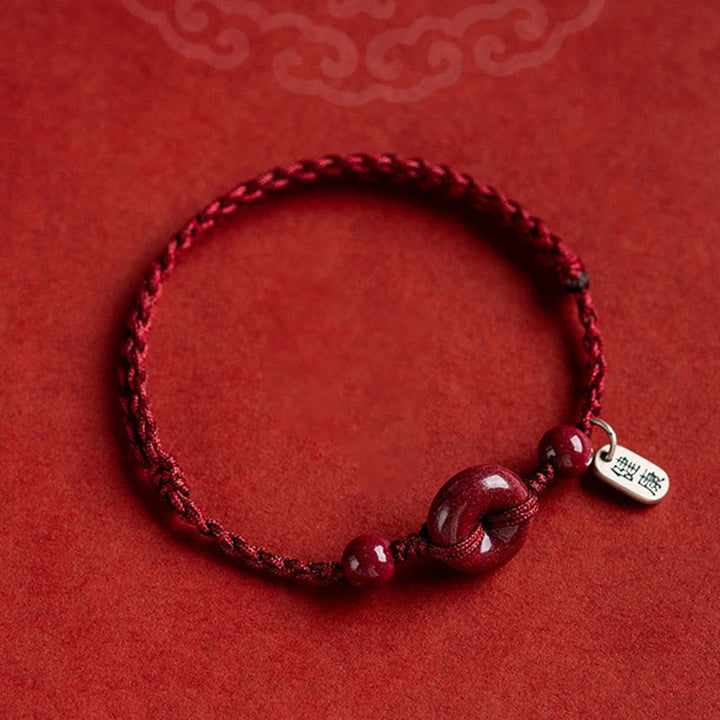 Bracelet de cheville en corde de bénédiction avec breloque en cinabre faite à la main en Buddha Stones