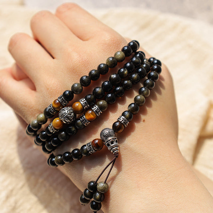 Collier Bracelet Énergie Obsidienne Dorée