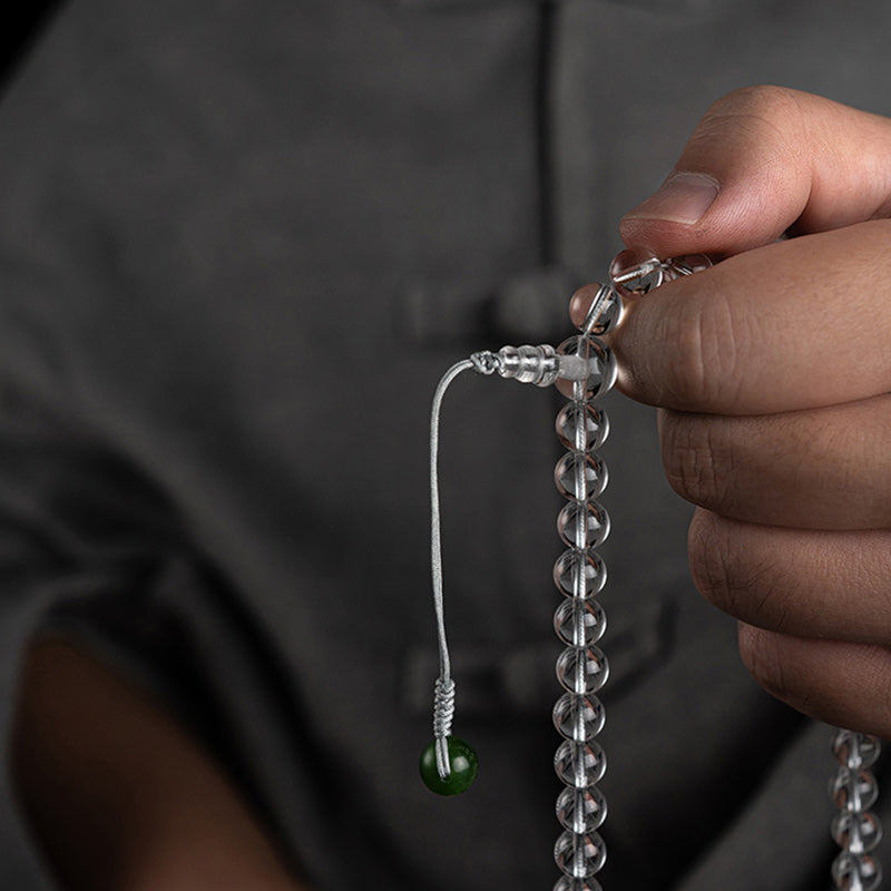 Bracelet de méditation Mala en jade blanc et cristal de 108 perles Buddha Stones