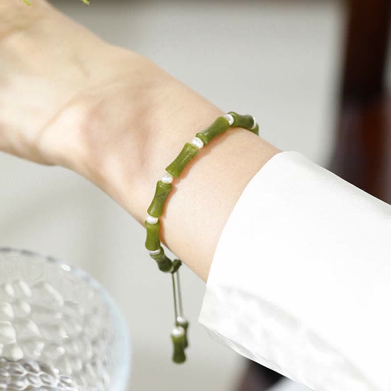 Bracelet en Buddha Stones avec motif bambou et péridot naturel