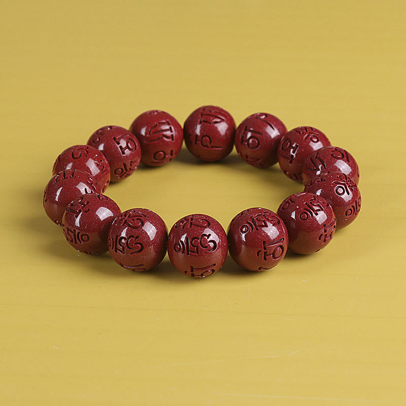 Bracelet de perles de chance et de richesse en Buddha Stones Double PiXiu Cinabre Om Mani Padme Hum