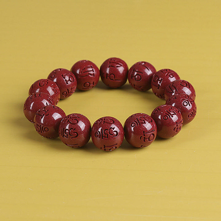 Bracelet de perles de chance et de richesse en Buddha Stones Double PiXiu Cinabre Om Mani Padme Hum