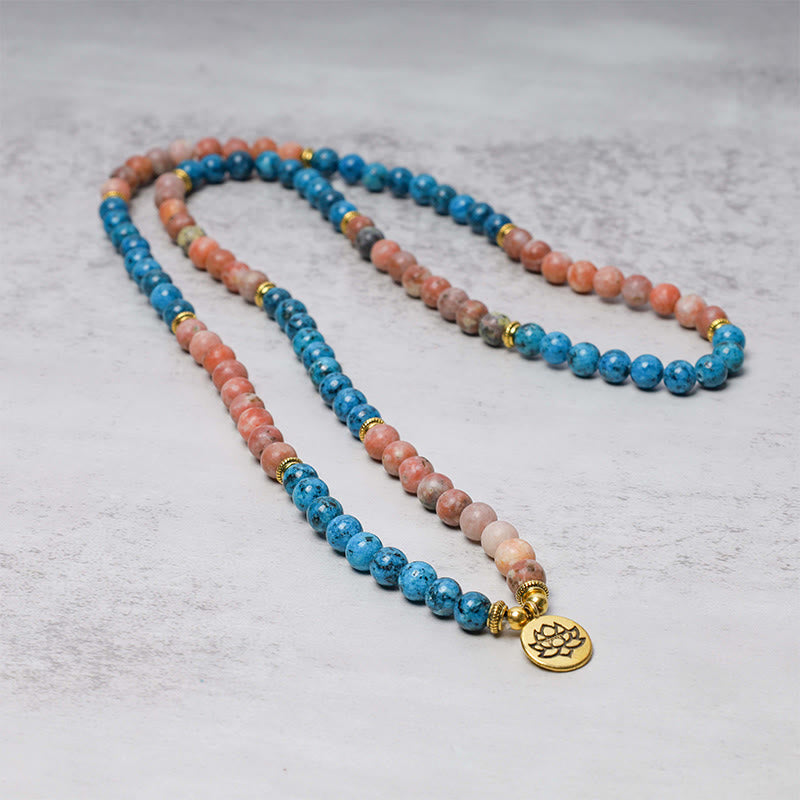 Bracelet de prière de méditation en pierre rouge apatite avec 108 perles de Mala Buddha Stones