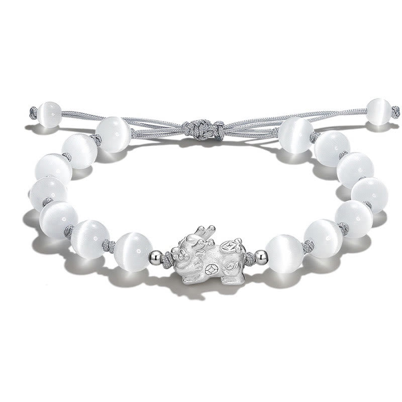 Bracelet de force PiXiu en obsidienne noire naturelle œil de chat et cristal rose Buddha Stones - PiXiu Œil de chat (Tour de poignet 15-16 cm) - image 5