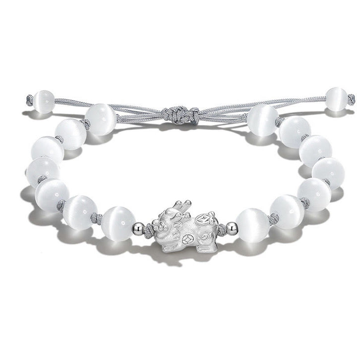 Bracelet de force PiXiu en obsidienne noire naturelle œil de chat et cristal rose Buddha Stones - PiXiu Œil de chat (Tour de poignet 15-16 cm) - image 5