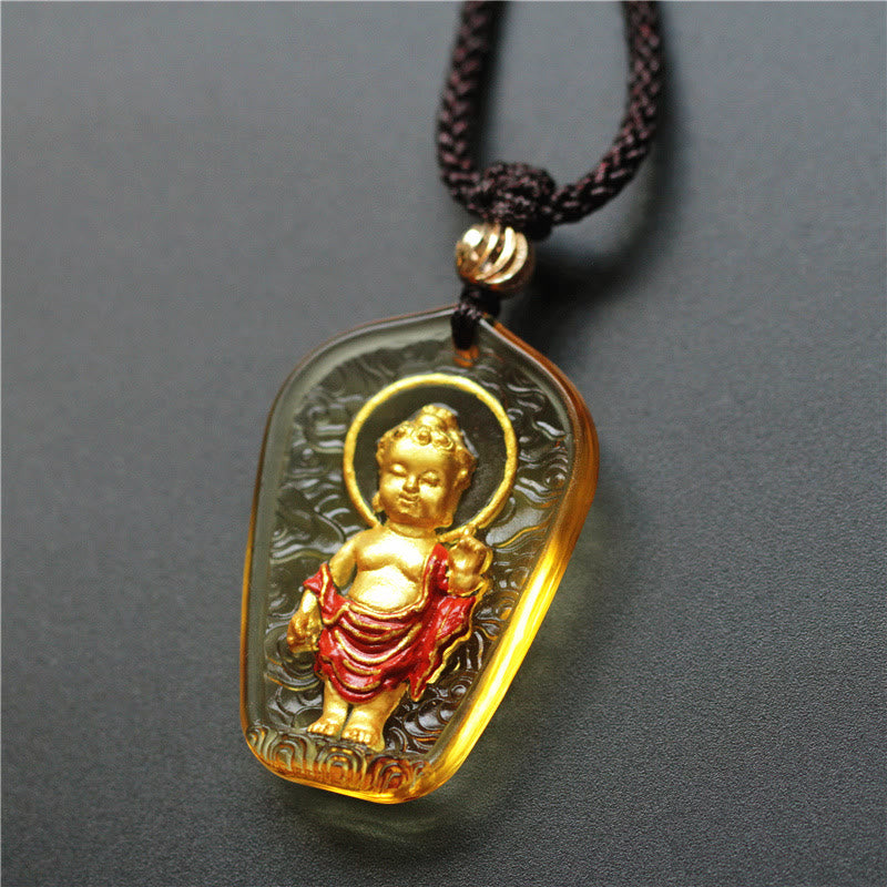 Collier avec pendentif en cristal de sérénité Bouddha Buddha Stones Liuli - Bouddha Kasaya jaune - image 1