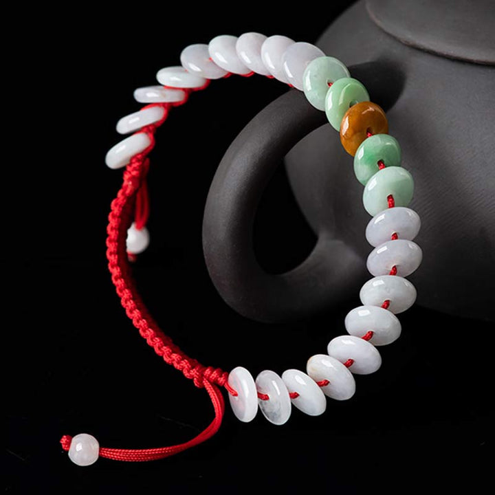 Bracelet tissé en fil rouge porte-bonheur en jade rond avec Buddha Stones