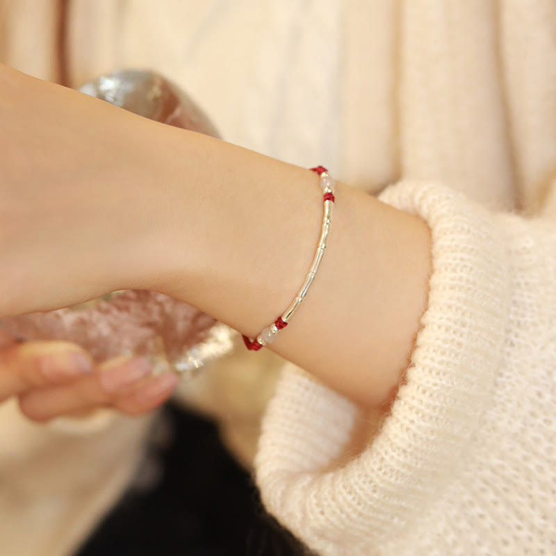 Bracelet tressé en argent sterling 925 avec perles d'agate blanche et d'agate rouge en bambou et pierres de Buddha Stones
