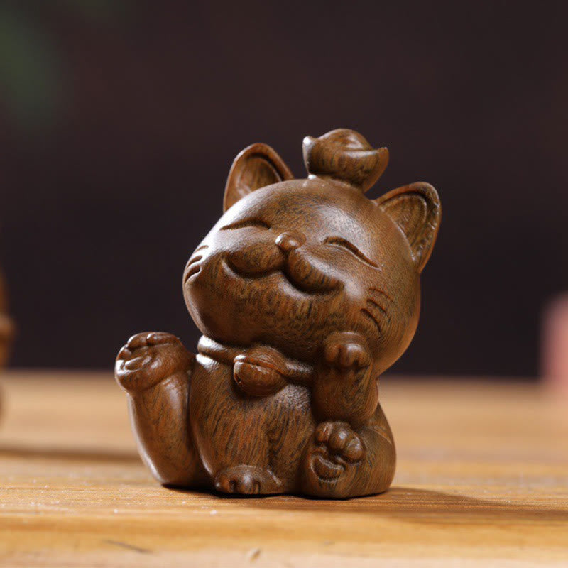 Mini lingot de bois de santal vert en Buddha Stones, chat porte-bonheur sculpté, décorations de bureau pour la paix - image 14