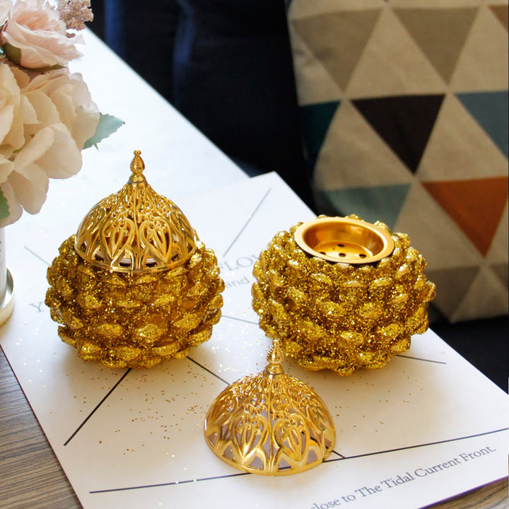 Mini brûleur d'encens à motif de pomme de pin doré pour rituels spirituels, décoration de table pour la maison