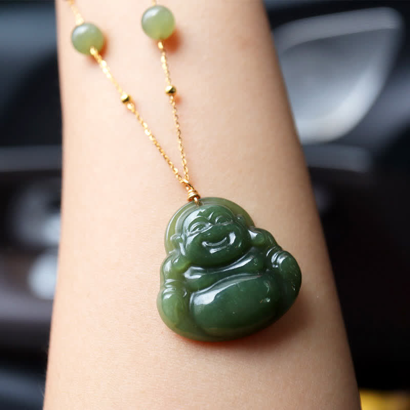 Collier porte-bonheur en jade Hetian avec pendentif en forme de Bouddha rieur - Jade (Prospérité ♥ Abondance) - image 1