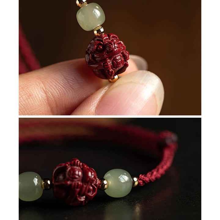 Bracelet en corde porte-bonheur en jade Hetian Buddha Stones et cinabre naturel, signe du zodiaque chinois