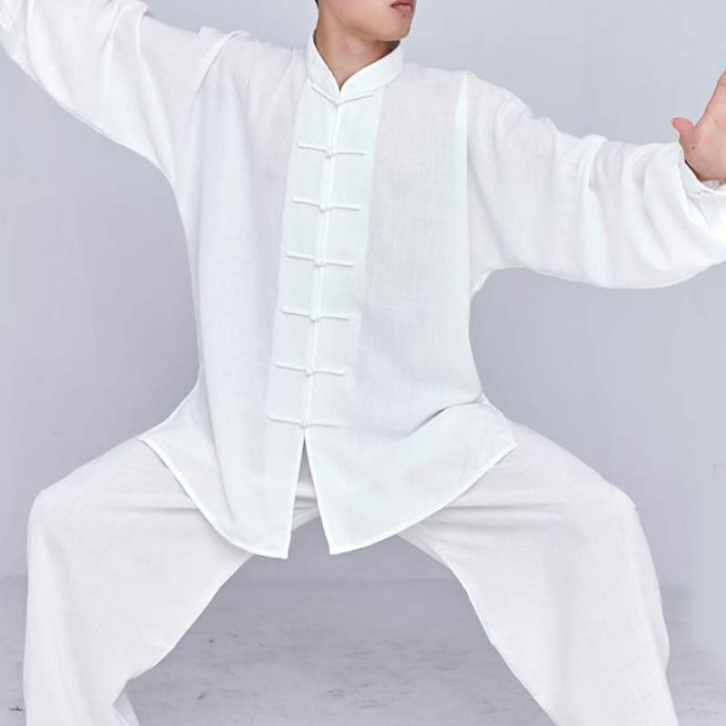 Ensemble de vêtements unisexe brodés Buddha Stones, méditation, prière zen, Tai Chi spirituel, Qigong - Manches longues blanches - US14，UK/AU18，EU46 (3XL) - image 2