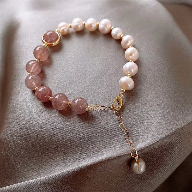 Bracelet chaîne positif en perles de quartz fraise naturelles