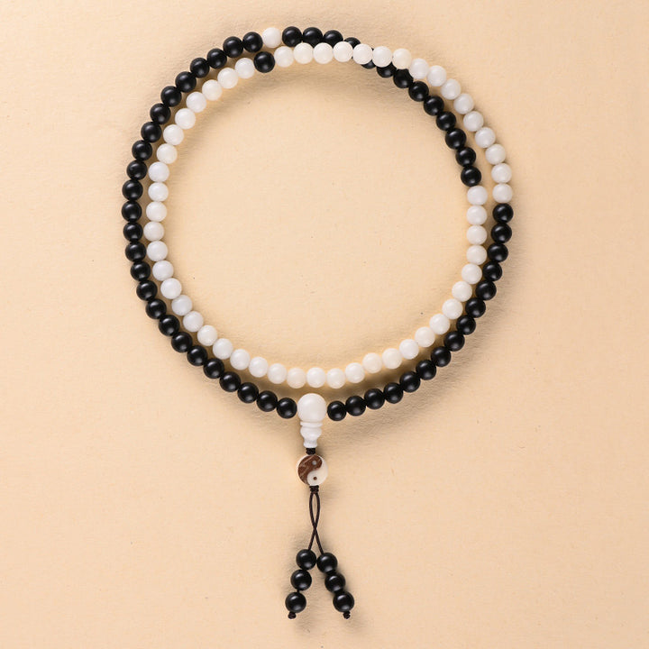 Collier Mala de protection Yin-Yang en ébène avec Buddha Stones