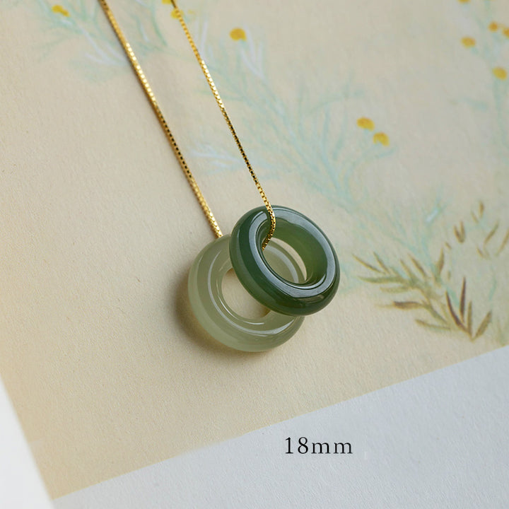 Collier pendentif en jade rond naturel Buddha Stones et boucle de paix, porte-bonheur et abondance