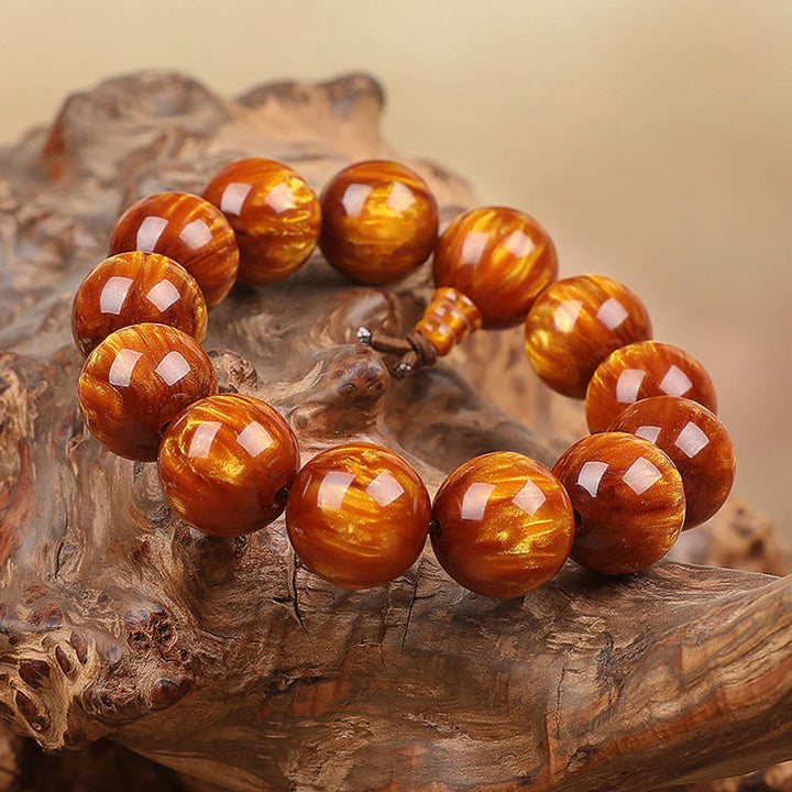 Bracelet Mala positif de réussite en saule de mer doré Buddha Stones