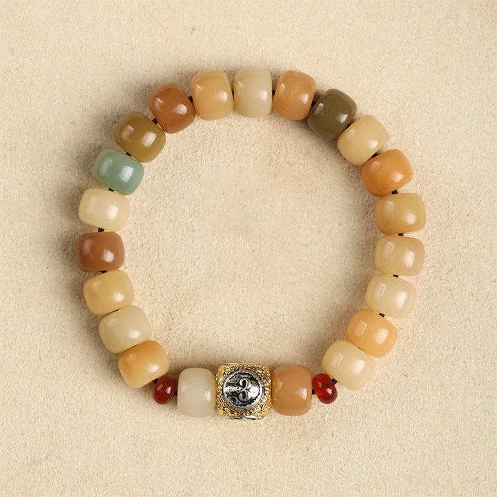 Buddha Stones Graine de Bodhi Naturelle Le Seigneur de la Forêt des Cadavres Bracelet de Sagesse Om Mani Padme Hum