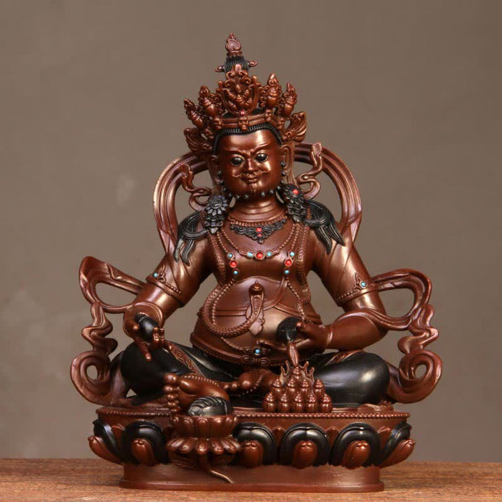 Figurine Bodhisattva Jambhala jaune Statue de compassion en cuivre Décoration de bureau à domicile