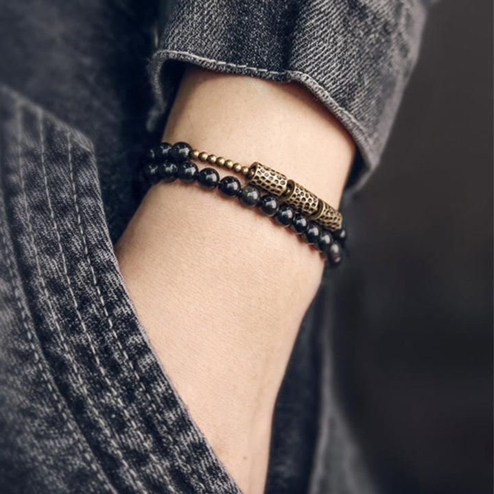Bracelet double tour en cuivre et obsidienne arc-en-ciel Buddha Stones