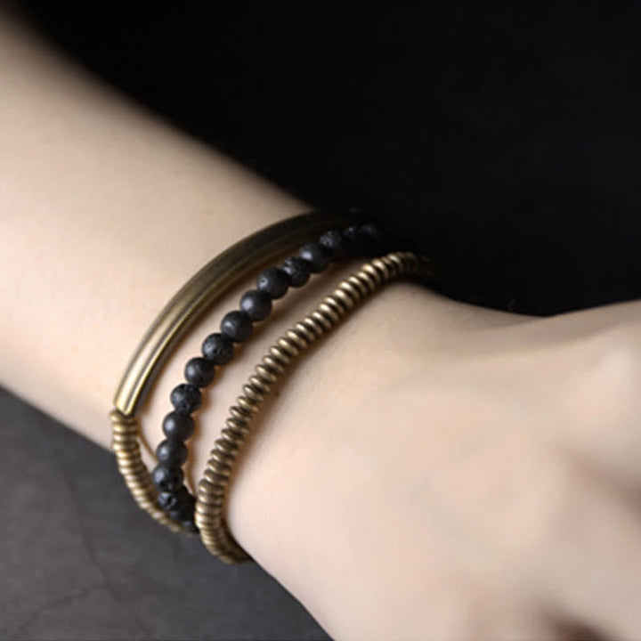 Bracelet de soutien en cuivre et pierre de lave vintage Buddha Stones