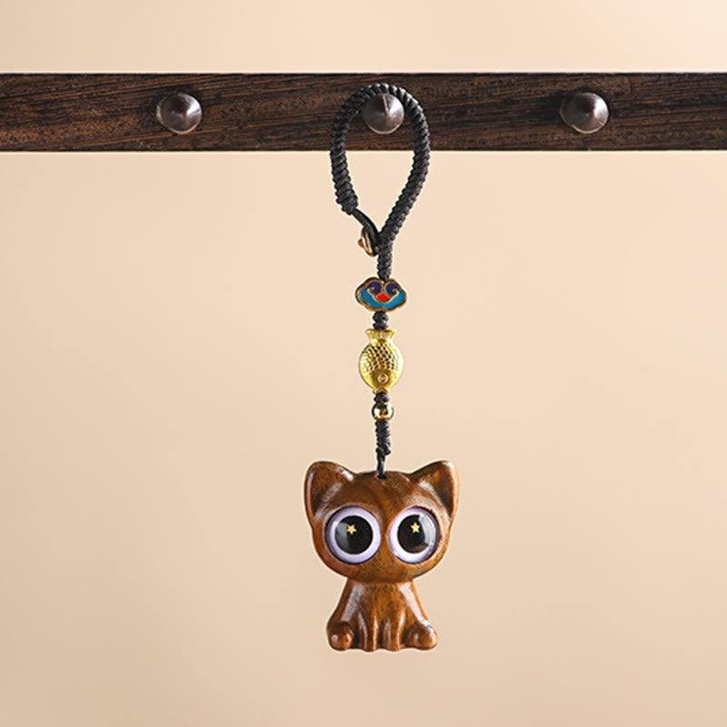 Buddha Stones en bois de santal vert, chat porte-bonheur, poisson koï, décoration à suspendre pour téléphone