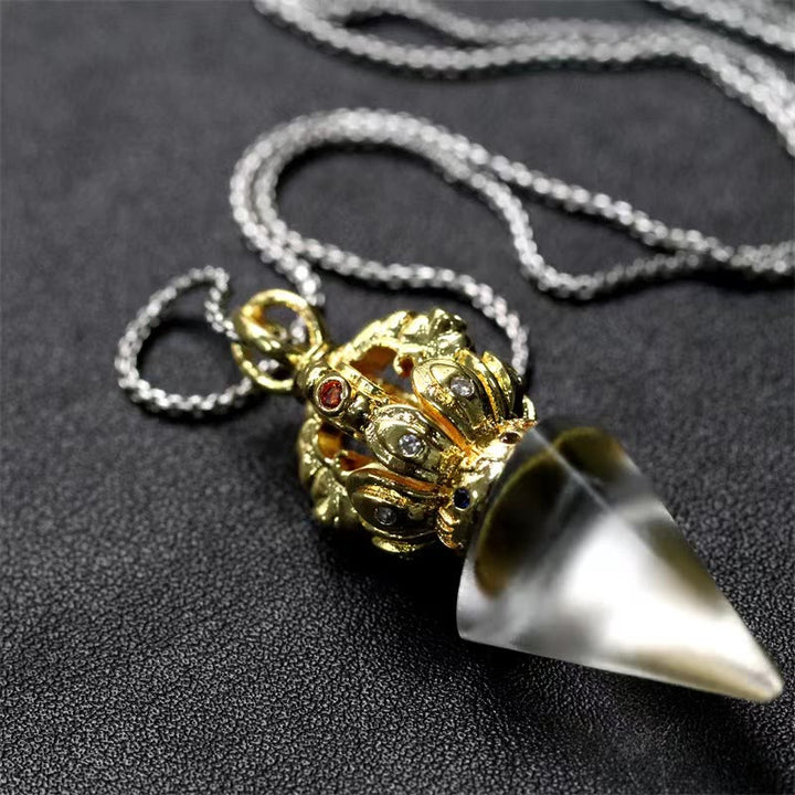 Collier pendentif en cristal de force Lotus Liuli à 4 griffes avec Buddha Stones tibétaines Dorje Vajra